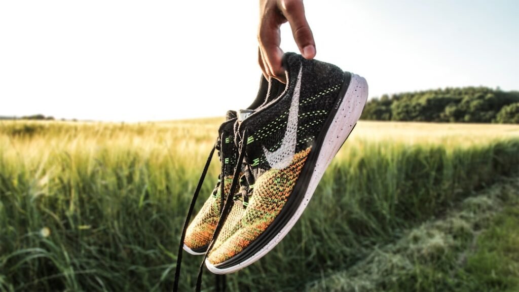 Trail-ready running shoes in neutral tones