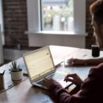Mindful pause from work at a desk with laptop